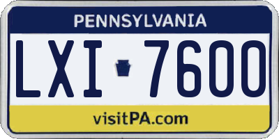 PA license plate LXI7600