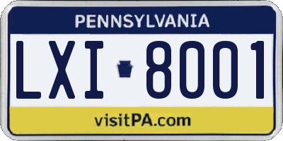 PA license plate LXI8001