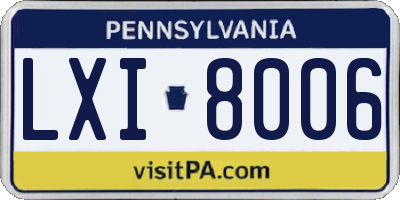PA license plate LXI8006