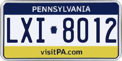 PA license plate LXI8012