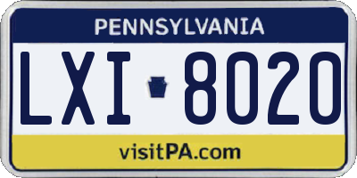PA license plate LXI8020