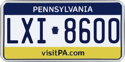 PA license plate LXI8600