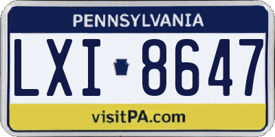 PA license plate LXI8647
