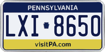 PA license plate LXI8650