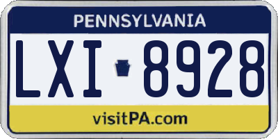 PA license plate LXI8928