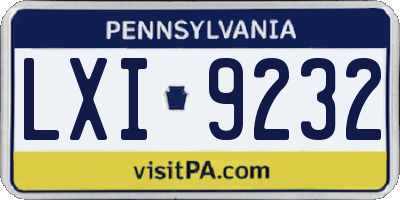 PA license plate LXI9232
