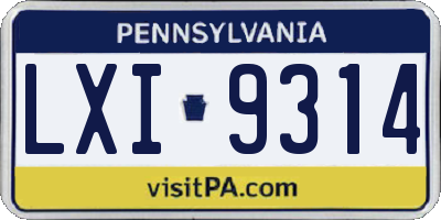 PA license plate LXI9314
