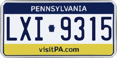 PA license plate LXI9315