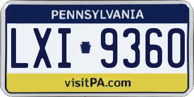 PA license plate LXI9360