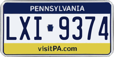 PA license plate LXI9374