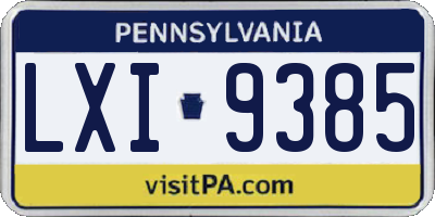 PA license plate LXI9385