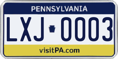 PA license plate LXJ0003