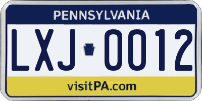 PA license plate LXJ0012