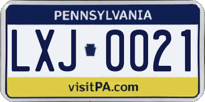 PA license plate LXJ0021