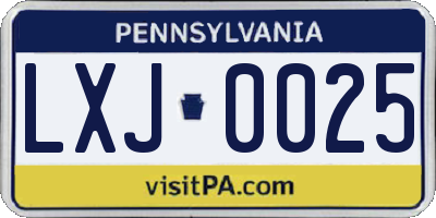 PA license plate LXJ0025