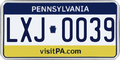 PA license plate LXJ0039