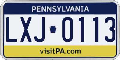 PA license plate LXJ0113