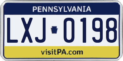 PA license plate LXJ0198