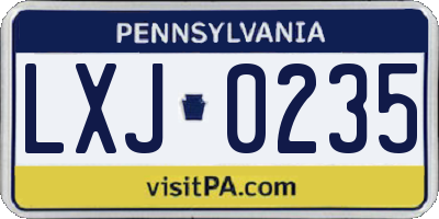 PA license plate LXJ0235