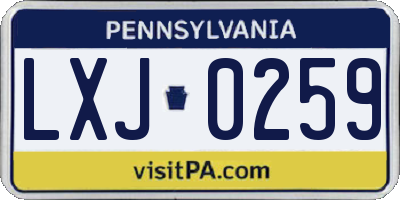 PA license plate LXJ0259