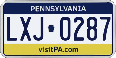 PA license plate LXJ0287