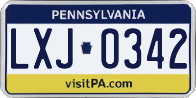 PA license plate LXJ0342
