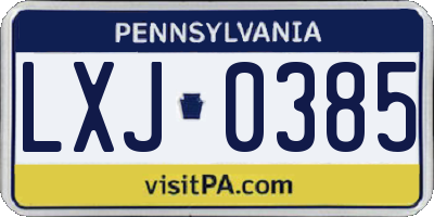PA license plate LXJ0385