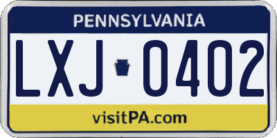 PA license plate LXJ0402
