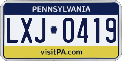 PA license plate LXJ0419