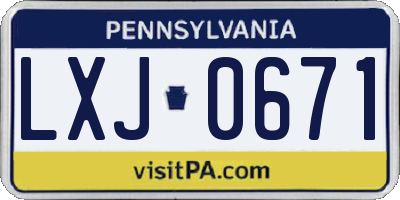 PA license plate LXJ0671
