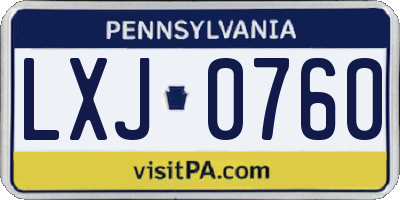 PA license plate LXJ0760