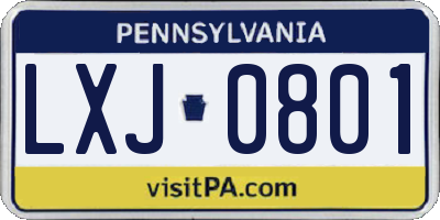 PA license plate LXJ0801
