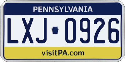 PA license plate LXJ0926