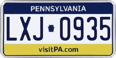 PA license plate LXJ0935