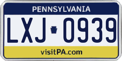 PA license plate LXJ0939