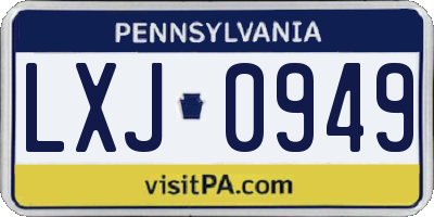 PA license plate LXJ0949