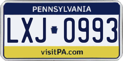 PA license plate LXJ0993