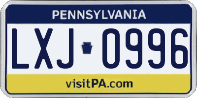 PA license plate LXJ0996