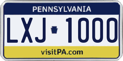PA license plate LXJ1000