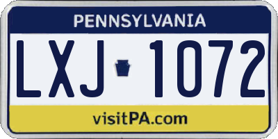PA license plate LXJ1072