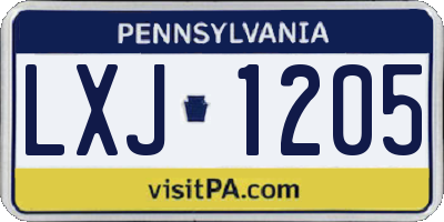 PA license plate LXJ1205