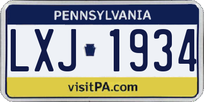 PA license plate LXJ1934