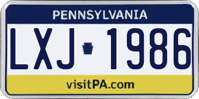 PA license plate LXJ1986