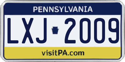 PA license plate LXJ2009