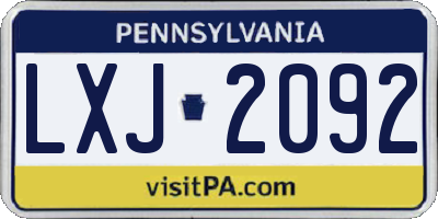 PA license plate LXJ2092