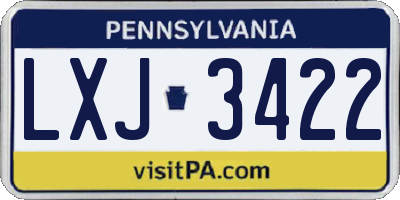 PA license plate LXJ3422