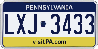 PA license plate LXJ3433