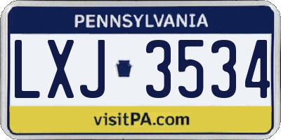 PA license plate LXJ3534