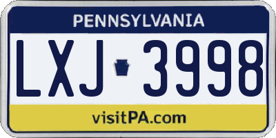 PA license plate LXJ3998
