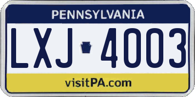 PA license plate LXJ4003